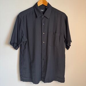 Haggar Men's Short Sleeve‎ Jacquard Textured Button Up Shirt Black Size M Casual